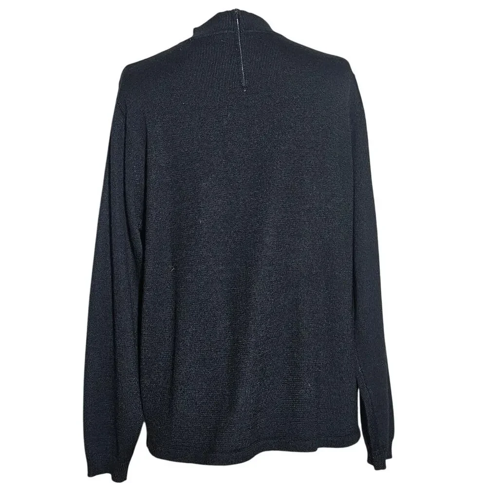 Black Wool Blend Mock Neck Beaded Embellished Sweater Size Large